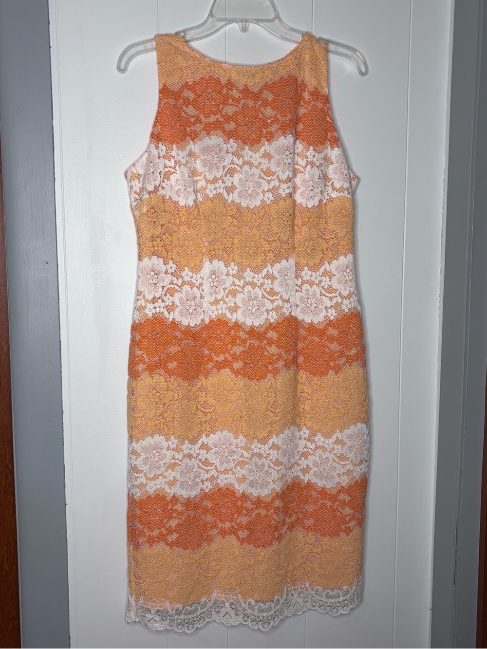 New York & Company Orange and Cream Lace Stripe Midi Sheath Dress - Size 8 EUC